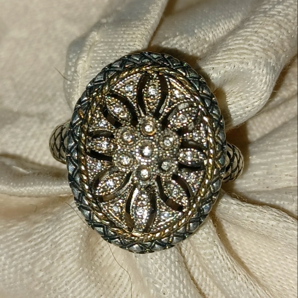 Andrea Candela Oval Floral Pave Diamond Ring, SS & 18k